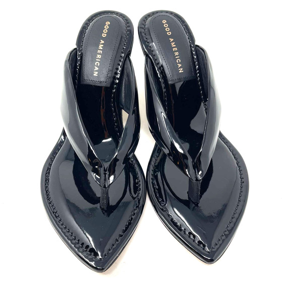 Good American Clear Wedge Black Sandal Heels Size 9 GA077P-X - Picture 1 of 5